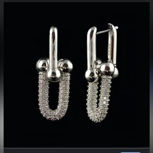 White gold plated link earrings with Swarovski elements #1237